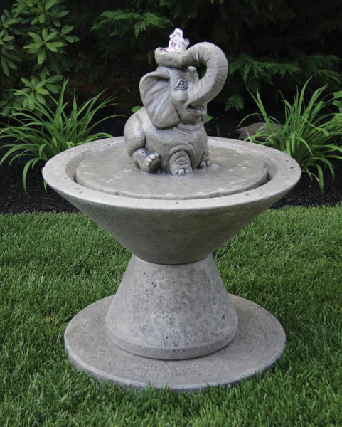 Elephant Fountain Lights Up Cement Water Flow Garden Statuary Tusk